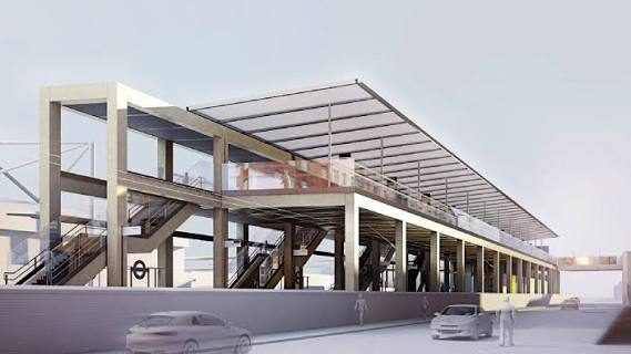 Visualisation of the Custom House station building and elevated walkway